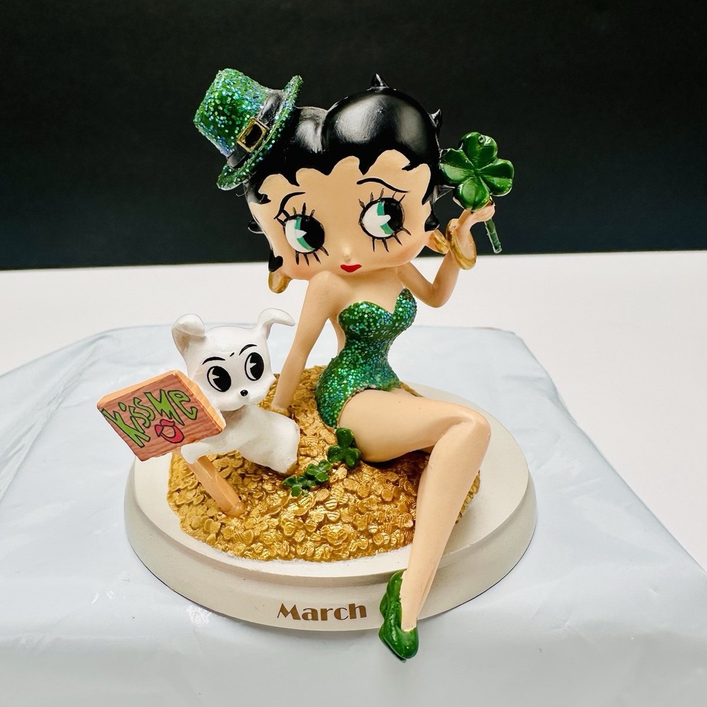 Betty Boop Bradford Exchange Perpetual Calendar March Figurine Pudgy Shamrock